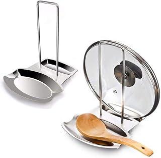 عرض حصري على Lid and Spoon Rest,Stainless Steel Kitchen Utensils Holders Pan Pot Cover Lid Rack, Heat-resistant Home Appliance Stand Holder Organizer for Pots Pans Spoons - عروض أمازون مصر