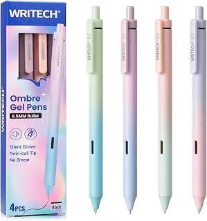 WRITECH Gel Pens Fine Point: 0.5mm Black Ink Retractable 4ct Smooth Writing No Bleed with Aesthetic Gradient Color Pen Barrel for Journaling Note Taking Sketching