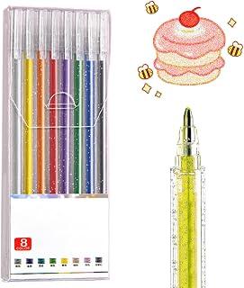 8/24 Pieces Glitter Gel Pens Set, 1mm Stainless Steel Tip Glitter Pens Vibrant Colour Gel for Adults Drawing Writing, Coloring Books, Greeting card, Make Mark, DIY Journal