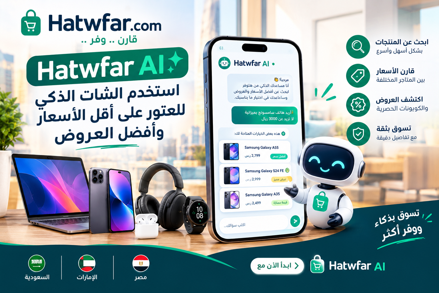 Hatwfar AI | استخدم الشات للعثور على أقل الأسعار وأفضل العروض