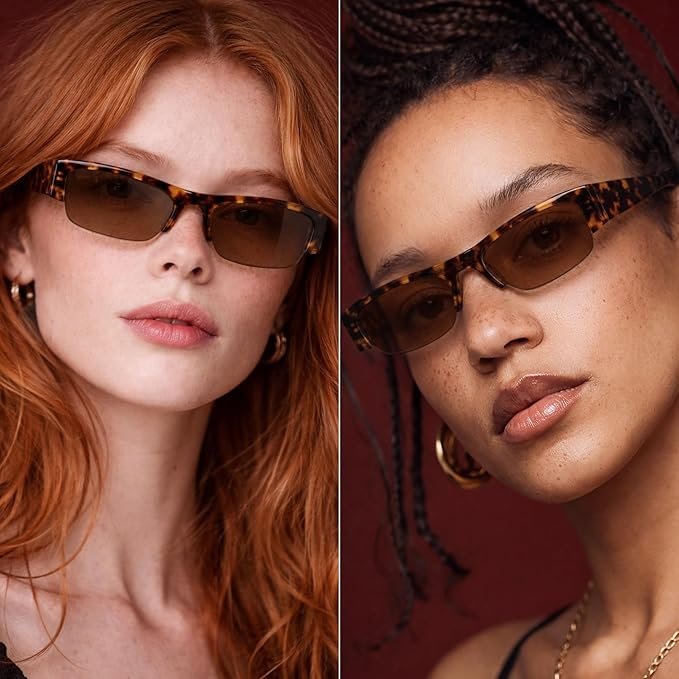livho Polarized Semi Rimless Sunglasses Women Eyewear Frame, Retro Sun Glasses