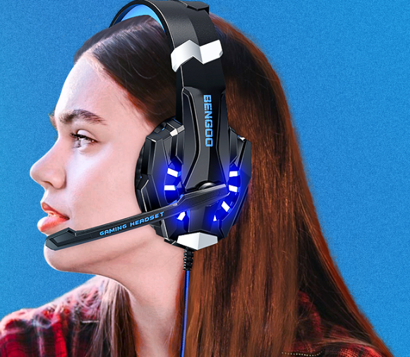 BENGOO G9000 Stereo Gaming Headset for PS4 PC Xbox One PS5 Controller, Noise Cancelling Over Ear Headphones with Mic, LED Light, 7.1 Surround Sound, Soft Memory Earmuffs for Nintendo Xbox Series X|S