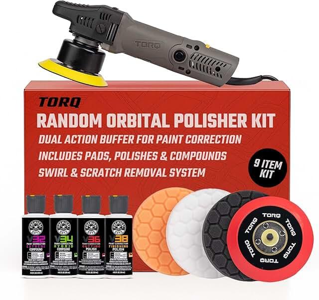 Chemical Guys TORQX Random Orbital Polisher, Pads, Polishes, and Compounds Kit - Car Polishing Kit Safe for Trucks, SUVs, Motorcycles, and More, 700W Motor, 8mm Orbit, 9-Piece Set