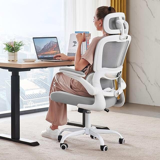 TRALT Office Chair Ergonomic Desk Chair - Gaming Chair with Lumbar Support | 330 LBS Home Office Desk Chairs with Headrest, Reading Chair with Flip-up Armrests, Comfortable Computer Chairs (1, White)