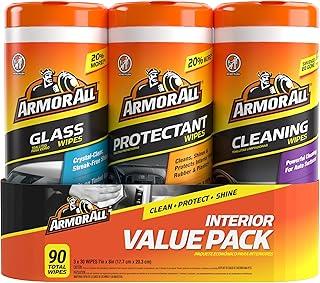 Armor All Car Interior Value Pack, 90 Count, Auto Cleaning Wipes | Car cleaning wipes, glass wipes for screens, windows and mirrors, protectant for vinyl and plastic, 30 count each