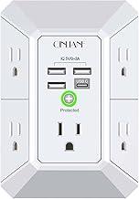 Wall Charger, Surge Protector, QINLIANF 5 Outlet Extender with 4 USB Ports | 1680 Joules, 3-Sided Power Strip, Multi Plug Wall Outlet Adapter Spaced for Home Travel Office, White